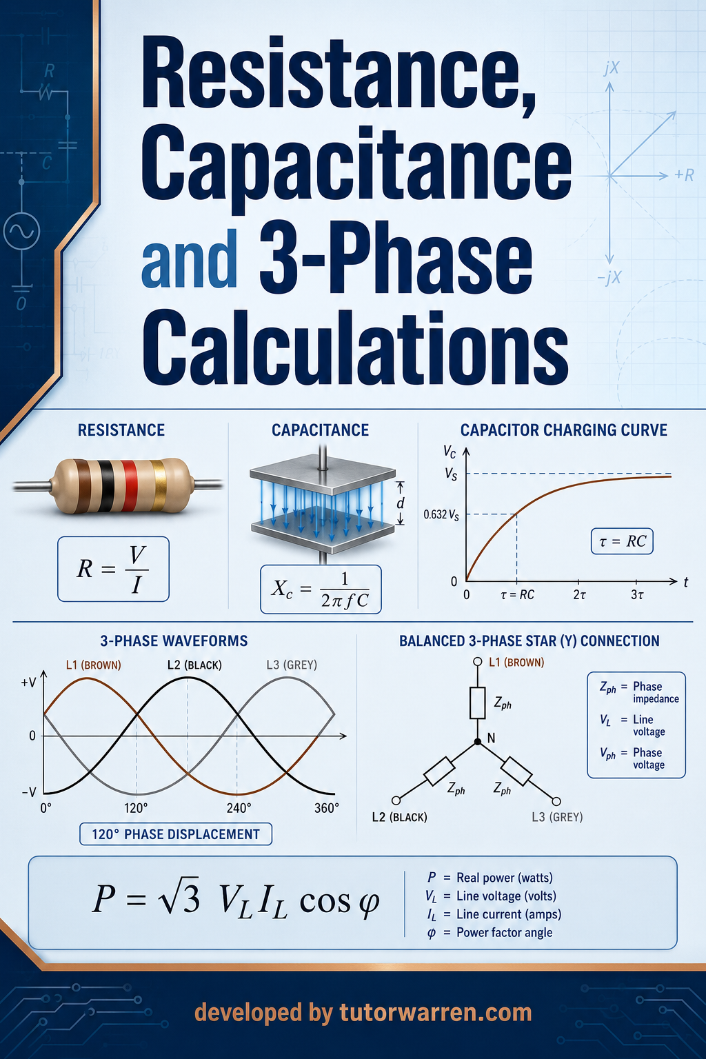 Resistance, Capacitance and 3-Phase Calculations